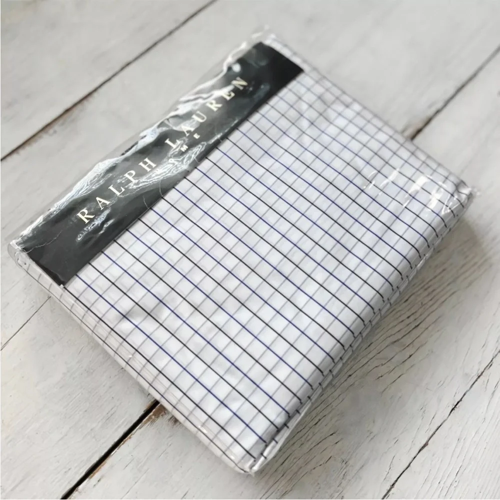 Ralph Lauren Tattersall Windowpane Check KING Fitted Sheet ITALY Black Navy NEW - Picture 5 of 8